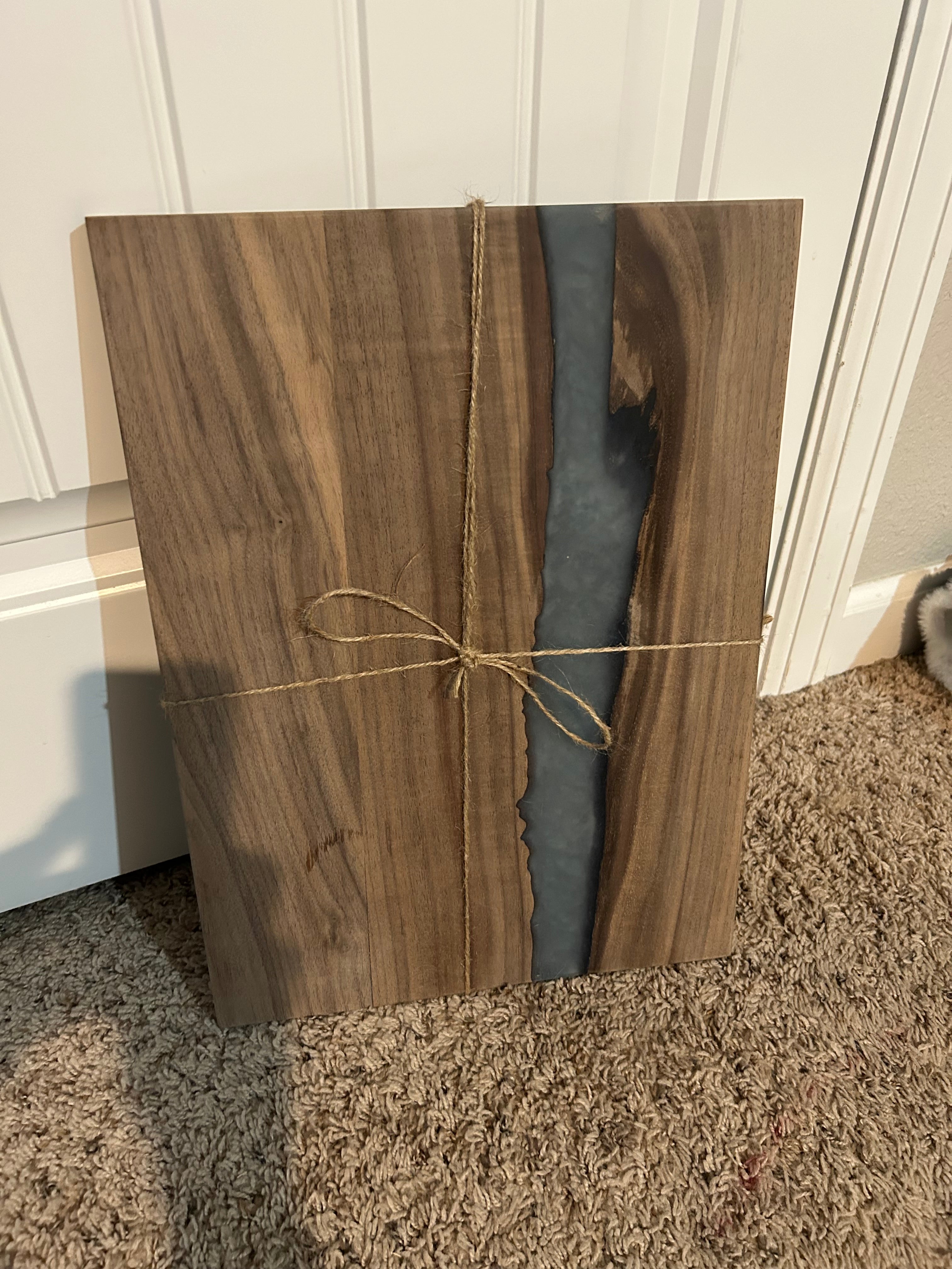 Live Edge Walnut & Deep Blue Epoxy River Charcuterie Board