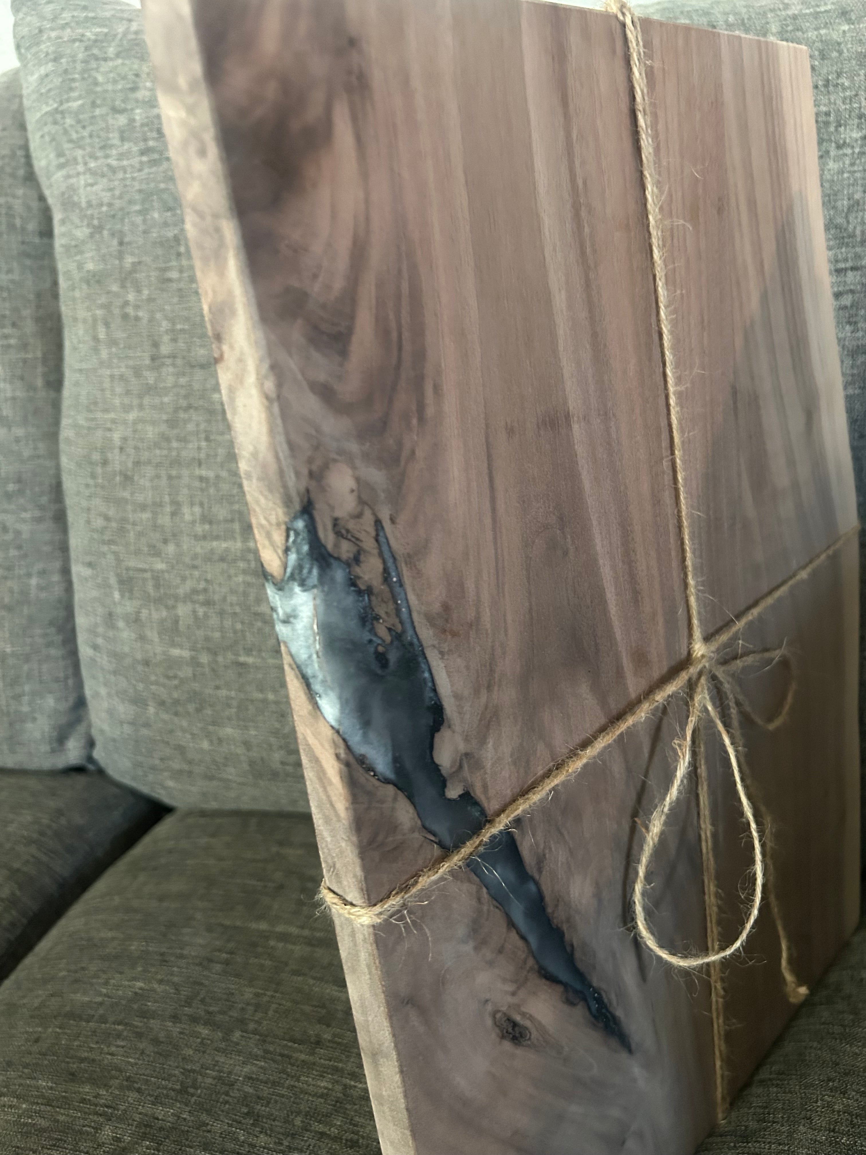 Live Edge Walnut & Deep Blue Epoxy River Charcuterie Board