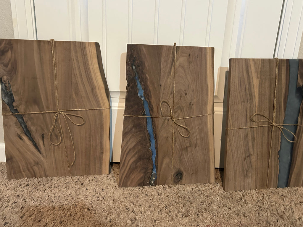 Live Edge Walnut & Deep Blue Epoxy River Charcuterie Board
