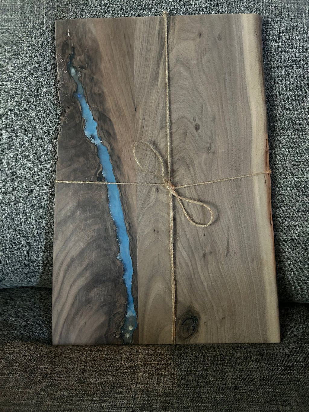 Live Edge Walnut & Deep Blue Epoxy River Charcuterie Board