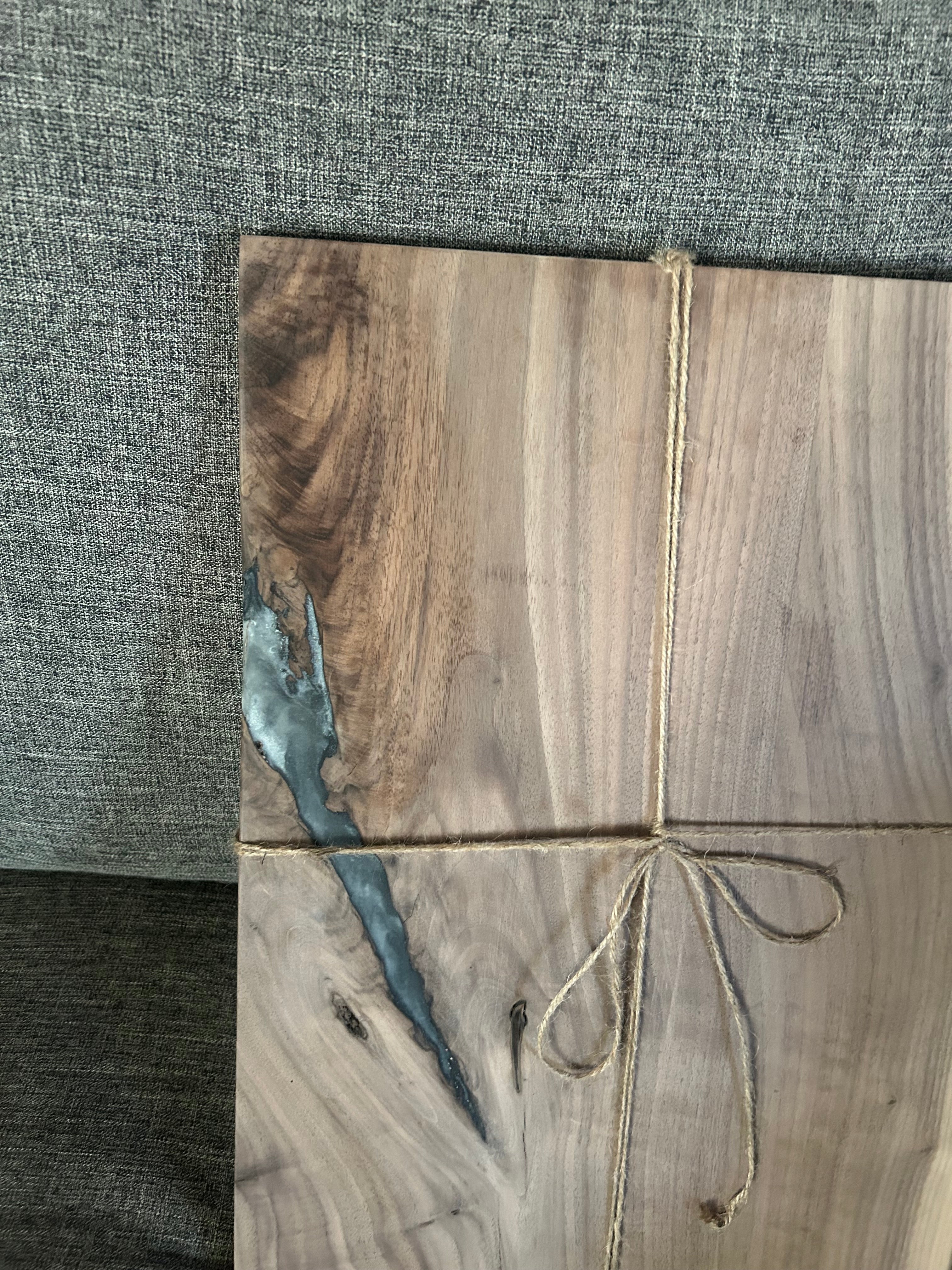 Live Edge Walnut & Deep Blue Epoxy River Charcuterie Board