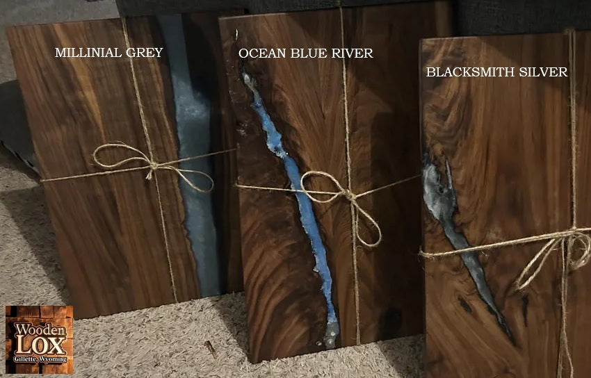 Live Edge Walnut & Deep Blue Epoxy River Charcuterie Board
