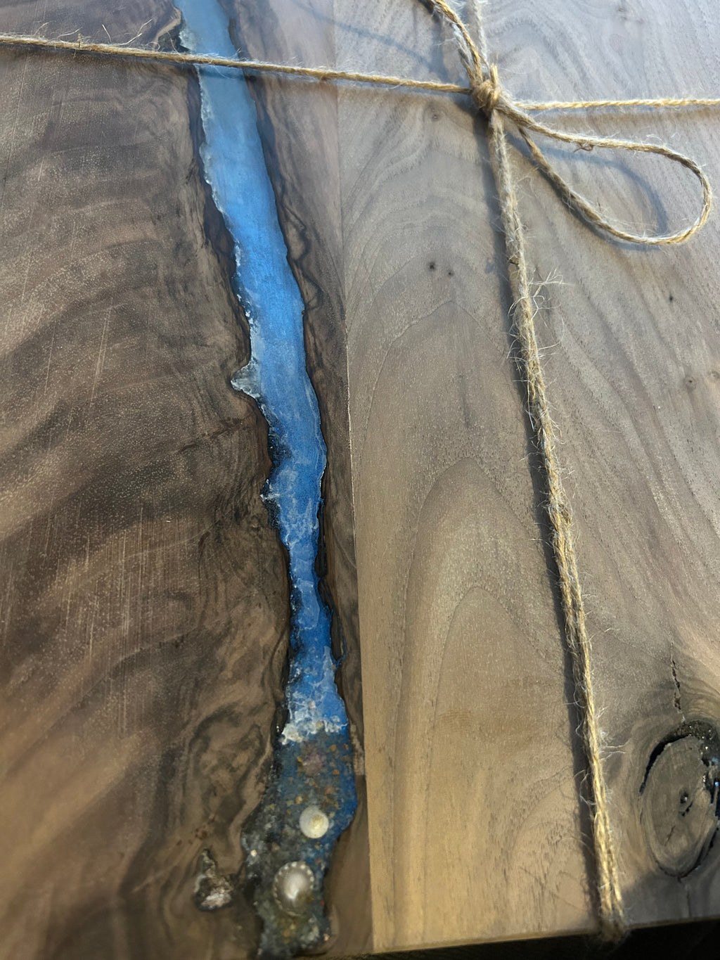 Live Edge Walnut & Deep Blue Epoxy River Charcuterie Board
