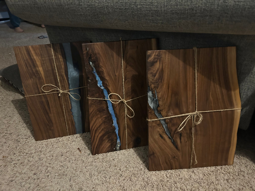 Live Edge Walnut & Deep Blue Epoxy River Charcuterie Board