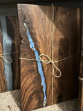 Live Edge Walnut & Deep Blue Epoxy River Charcuterie Board