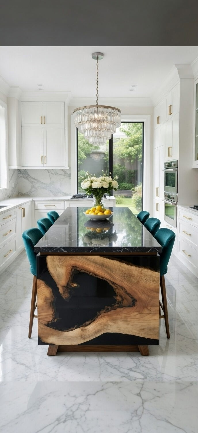 Custom Slab Oak Epoxy River Cabinet Doors – Book-Matched & CNC-Precision Made to Order