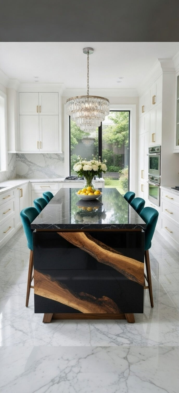 Custom Slab Oak Epoxy River Cabinet Doors – Book-Matched & CNC-Precision Made to Order