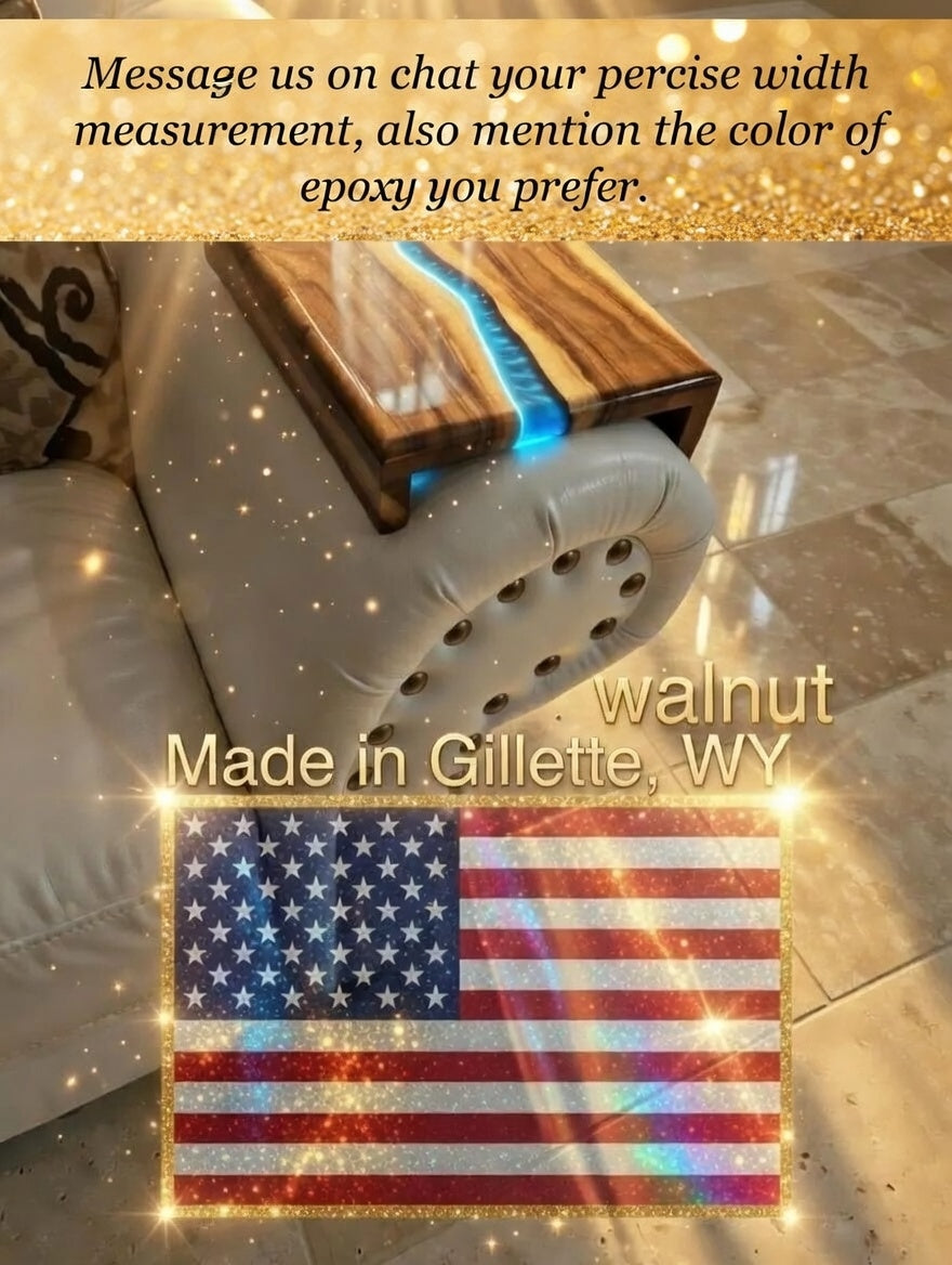 Live Edge Walnut & Epoxy "River" Couch Arm Table | Handmade | Sofa Tray | coffee table | Sofa sleeve tray | C-shaped side table | Gift idea