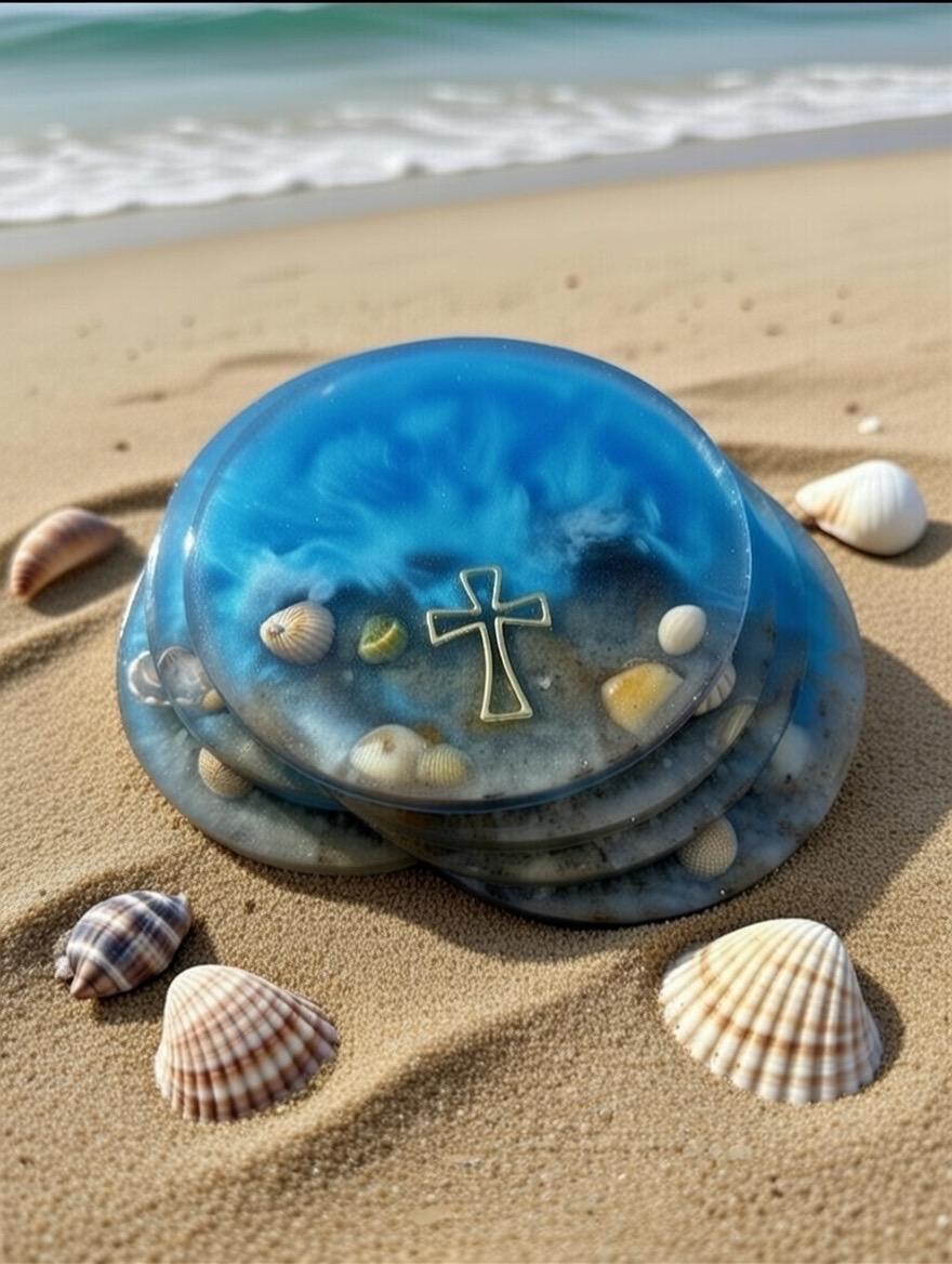 Resin Beach Coasters, Seashell Ocean Wave Art, Coastal Home Decor, Ocean Wave Art, Earth Tone Drink Coasters, Housewarming Gift