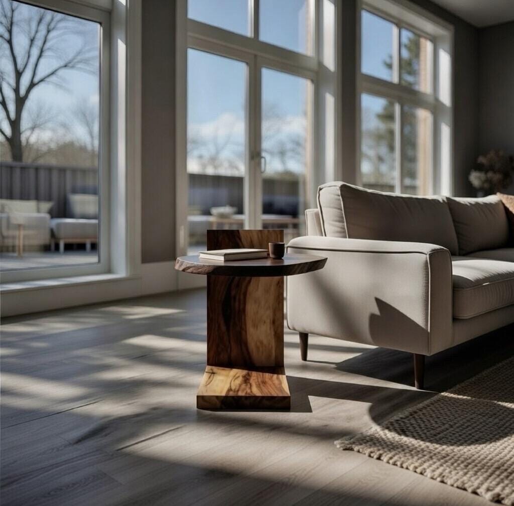 Handmade Live Edge Wood C Table | Modern Walnut Sofa Side Table | Handmade Couch Slide Under Table | Solid Wood Furniture
