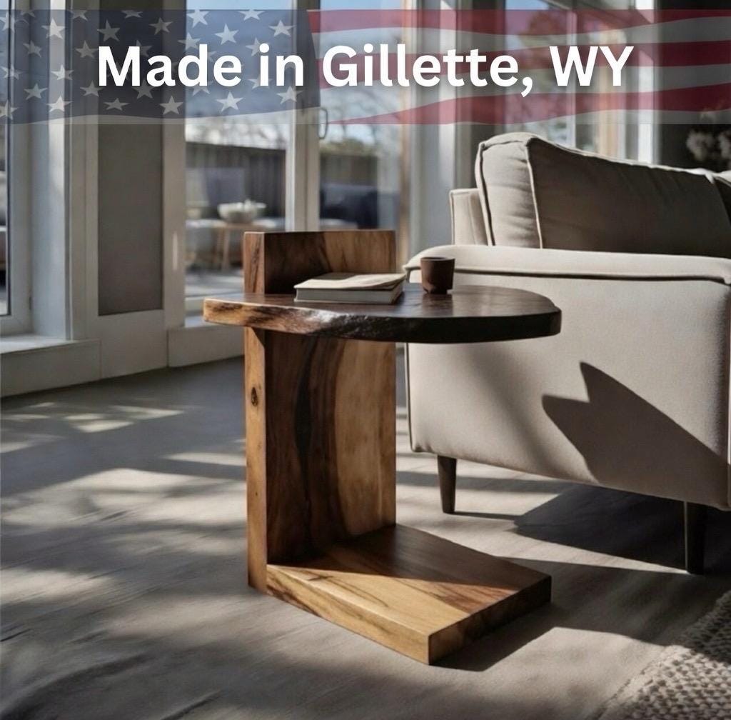 Handmade Live Edge Wood C Table | Modern Walnut Sofa Side Table | Handmade Couch Slide Under Table | Solid Wood Furniture