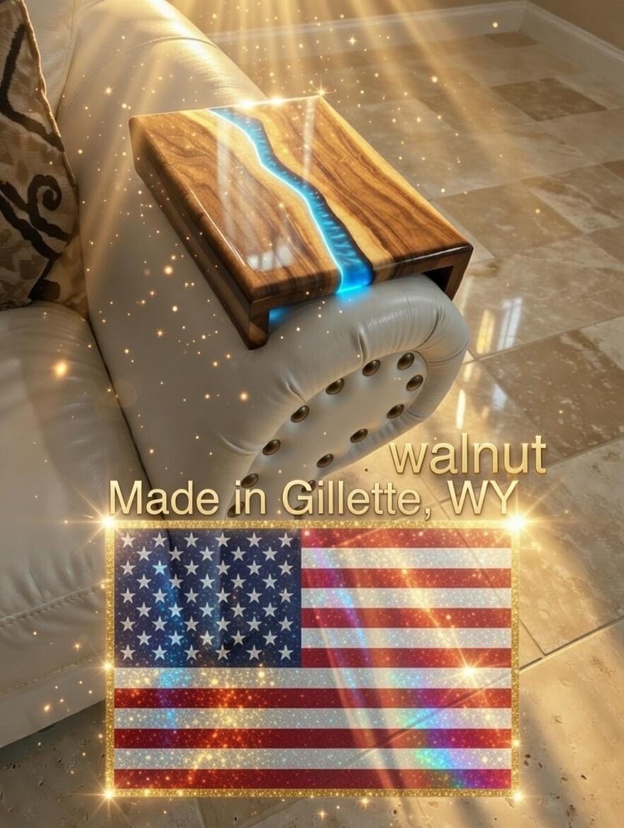 Live Edge Walnut & Epoxy "River" Couch Arm Table | Handmade | Sofa Tray | coffee table | Sofa sleeve tray | C-shaped side table | Gift idea