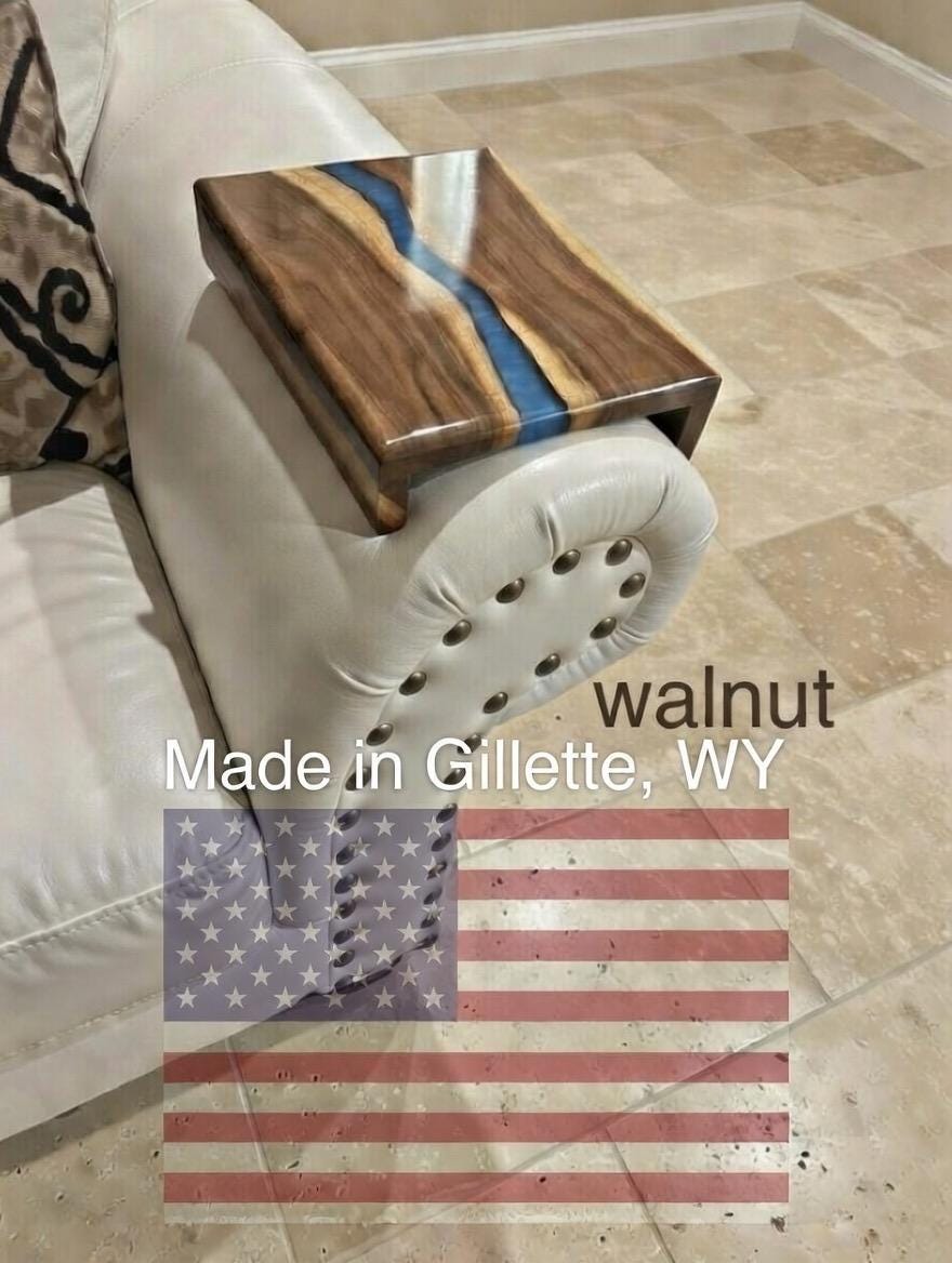 Live Edge Walnut & Epoxy "River" Couch Arm Table | Handmade | Sofa Tray | coffee table | Sofa sleeve tray | C-shaped side table | Gift idea