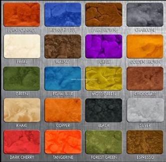 Color swatch chart with various textured color samples