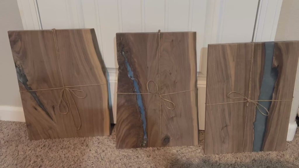 Live Edge Walnut & Deep Blue Epoxy River Charcuterie Board