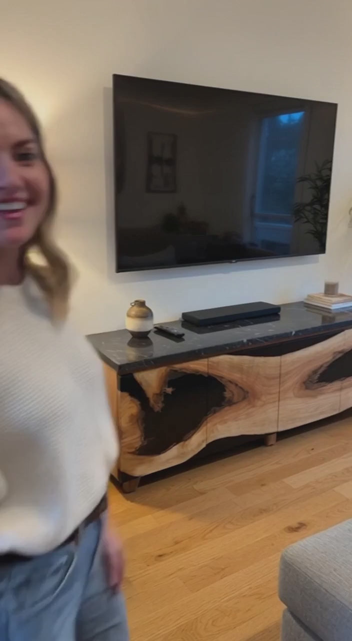 Live Edge Oak & Black Epoxy Custom TV Console | Handcrafted by WOODenLOX
